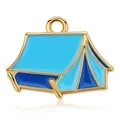 Blauer Zeltanhänger aus Emaille mit Goldlegierungskanten und Öse für DIY-Schmuck - 1.6x2cm / Blaues Zelt