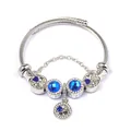 Silver twisted rope bracelet with blue faceted charms and heart-shaped pendants - Sapphire Blue