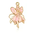 Pink and white flower fairy pendant in gold-plated metal for jewelry making - Pink Winged Flower Fairy