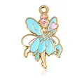 Enamel flower fairy pendant in light blue and pink finish with golden alloy metal - Blue Winged Fairy
