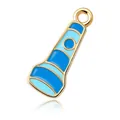 Blauer Emaille-Taschenlampen-Anhänger in Goldoptik für DIY-Schmuck und Ketten - 2.1x0.8cm / Blaue Taschenlampe