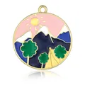 Bunter Landschaft Anhänger mit Berg und Sonne in Gold für DIY Schmuckherstellung - 3x2.7cm / Sonnenaufgang Bergszenerie Anhänger