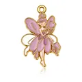 Golden fairy pendant with purple and white enamel finish for DIY jewelry making - Purple Fairy with Loop