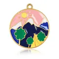 Runder Cloisonné-Anhänger mit Camping-Motiv für DIY-Schmuckherstellung und Basteln - 3x2.7cm / Campingzelt Szenerie Anhänger