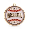 Colgante redondo de béisbol en esmalte dorado con costuras rojas y estrellas - Estilo Insignia Redonda BASEBALL