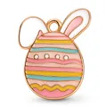 Colgante de huevo de Pascua con orejas de conejo en esmalte dorado para joyería artesanal - Colgante Huevo de Pascua a Rayas