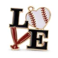 Ciondolo LOVE a tema baseball con cuore in smalto e mazze su base dorata - Stile Combinato Baseball Lettere LOVE