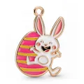 Colgante de conejo de Pascua y huevo colorido con base de metal dorado y esmalte - Colgante Conejo Sujetando un Huevo