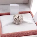 Pink magnolia flower hollow charm in silver finish for DIY jewelry bracelet - 3D Five-Petal Flower Style (W1-13) / Pink