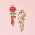 Colgante de rosa con letras Love y esmalte rojo para manualidades de joyería - Roja LOVE Rosa