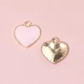 Colgante de corazón en esmalte rosa con baño de oro para joyería DIY y pulseras - Corazón Rosa