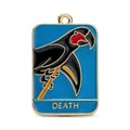 Enamel tarot death card charm with blue background and gold trim for jewelry making - Death (Black Wing Raven)