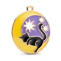 Enamel alloy keychain with black cat silhouette on purple background and yellow crescent - Yellow Starry Cat