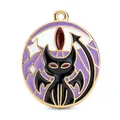 Enamel black cat tarot card pendant in gold finish for DIY jewelry necklaces - Purple Ring Black Claw
