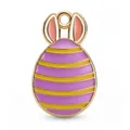 Colgante de huevo de Pascua con rayas de esmalte violeta y amarillo y orejas doradas - Colgante Huevo Rayas Moradas