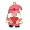 Pendentif gnome rose avec cœur en émail plaqué or pour la création de bijoux DIY - Gnome Chapeau Rouge Amour