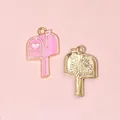 Colgante de buzón en esmalte rosa y oro para fabricación de joyas de San Valentín DIY - Buzón Rosa