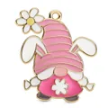 Pendentif gnome de Pâques rose avec oreilles de lapin et fleurs pour bijoux DIY - Gnome au Chapeau Rose avec Oreilles de Lapin