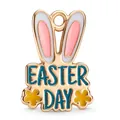 Colgante esmaltado de orejas de conejo de Pascua con flores para joyería DIY - Placa Orejas de Conejo EASTER DAY