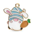 Pendentif gnome de Pâques avec oreilles de lapin bleues et carotte pour bijoux DIY - Gnome Carotte Chapeau Rayé Bleu Blanc