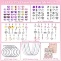 Detalle del kit de pulseras DIY de 134 piezas con cuentas de arcoíris y dijes de unicornio - Multicolor Y Púrpura