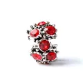 Abalorio vintage plateado con agujero grande e incrustaciones de flores rojas - Rojo