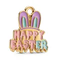 Colgante de orejas de conejo de Pascua con letras Happy Easter en rosa y dorado - Etiqueta Orejas de Conejo Happy Easter