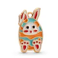 Colgante de conejo de Pascua esmaltado con rayas naranjas y azules para joyería DIY - Colgante de conejo de dibujos animados