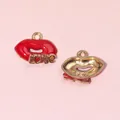 Colgante de labios en esmalte rosa con dije de LOVE dorado para pulseras DIY - Labios LOVE Rojos