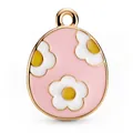 Colgante de huevo de Pascua de esmalte rosa con margaritas para joyería artesanal - Colgante Huevo Flor Rosa
