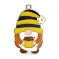 Pendentif gnome de Pâques avec chapeau d'abeille et pot de miel en émail coloré - Gnome Oeuf Abeille