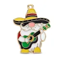 Pendentif gnome mexicain émaillé avec sombrero et guitare pour création de bijoux - Gnome Guitare Chapeau Mexicain