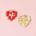 Colgante de corazón rosa con esmalte rojo y relieve de Cupido para joyas DIY - Corazón de Cupido Rojo