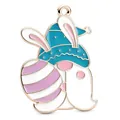 Pendentif gnome de Pâques avec oreilles de lapin roses et chapeau rayé bleu pour bijoux - Gnome Lapin Rayé Rose Blanc