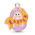 Colgante conejo de Pascua con esmalte rosa y pancarta Easter para joyería DIY - Colgante Conejo con Huevo Easter Day