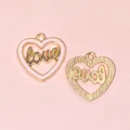 Colgantes Love en forma de corazón rosa bañados en oro para pulseras de joyería DIY - Corazón hueco rosa