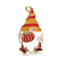 Pendentif gnome avec citrouille pour bracelets DIY et colliers, breloque en émail - Gnome Chapeau Rayé Rouge Jaune