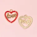 Colgantes de corazón en esmalte dorado y rojo con letras Love para joyería DIY - Corazón Hueco Rojo