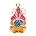 Pendentif lapin gnome de Pâques en émail coloré avec œuf pour bijoux et porte-clés - Gnome au Chapeau Rose avec Oeuf de Pâques
