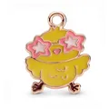 Colgante de pollito en esmalte amarillo con gafas de estrella rosa para joyas DIY - Colgante Pastel de Pascua