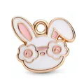Colgante conejo de Pascua con gafas de flores y esmalte rosa para joyería artesanal - Colgante Cabeza de Conejo Doble Lazo