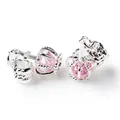 Detalle de pendientes de corona con piedras de corazón rosa y diseño calado - Rosa