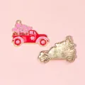 Colgante de camión rojo esmaltado con corazones para creación de joyas San Valentín - Camión de Flores Rojo