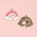 Colgante arcoíris rosa para joyería DIY con esmalte colorido y nubes de corazón - Corazón Rosa Arcoíris