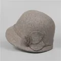 Winter wool felt bucket hat for elderly women with decorative leaf and pompom detail - M (56-58cm) / Light Coffee