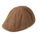 Vintage brown faux suede beret hat for women with a multi-panel stitched retro design - Adjustable / Khaki
