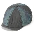 Retro patchwork newsboy cap in charcoal and blue wash denim style with a short brim - M (56-58cm) / Gray
