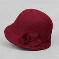 Winter wool bucket hat for women in burgundy featuring elegant side floral leaf accents - M (56-58cm) / Burgundy