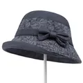 Donkerblauwe dameshoed met strik en geometrisch patroon voor oudere dames in de zomer - M / Blauw