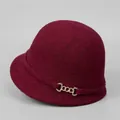 Detail of burgundy wool felt equestrian hat featuring a side gold metal chain link - M (56-58cm) / Burgundy